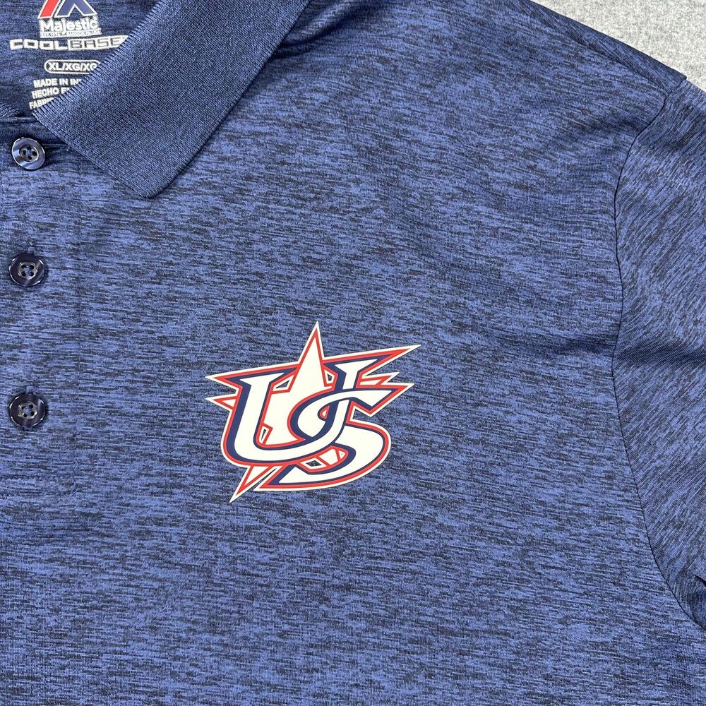USA Baseball Shirt Mens XL Blue Baseball Majestic Cool Base Polo Team Logo - Picture 3 of 11
